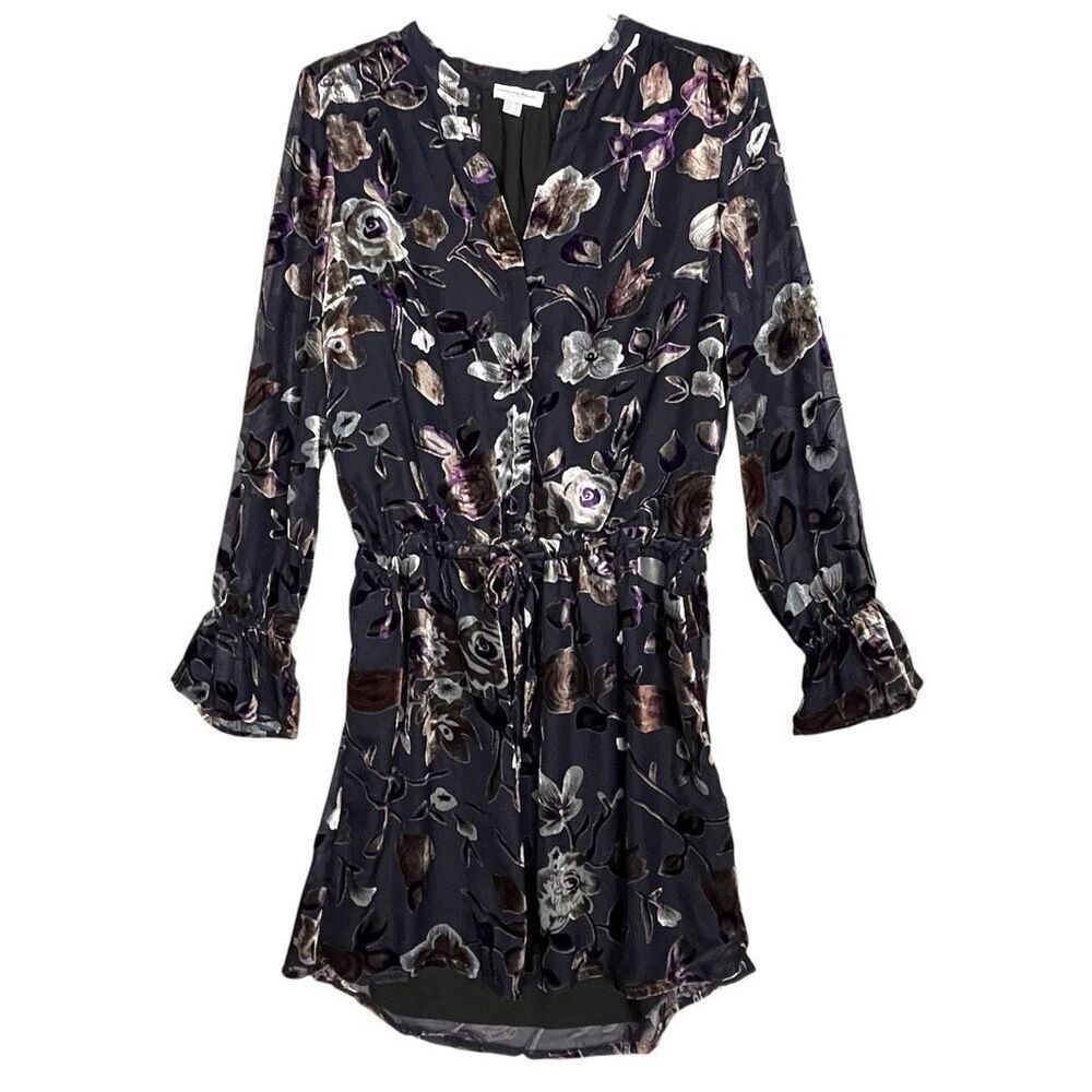 Carolina Belle Floral Velvet Dress Medium Gray Purple Witchy Burnout Whimsigoth